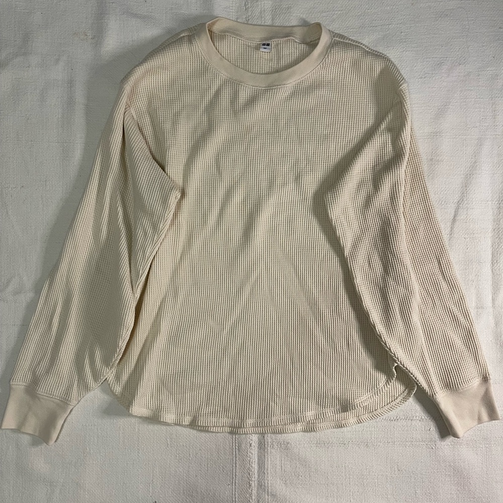 Cream Long Sleeve Waffle Knit Shirt
